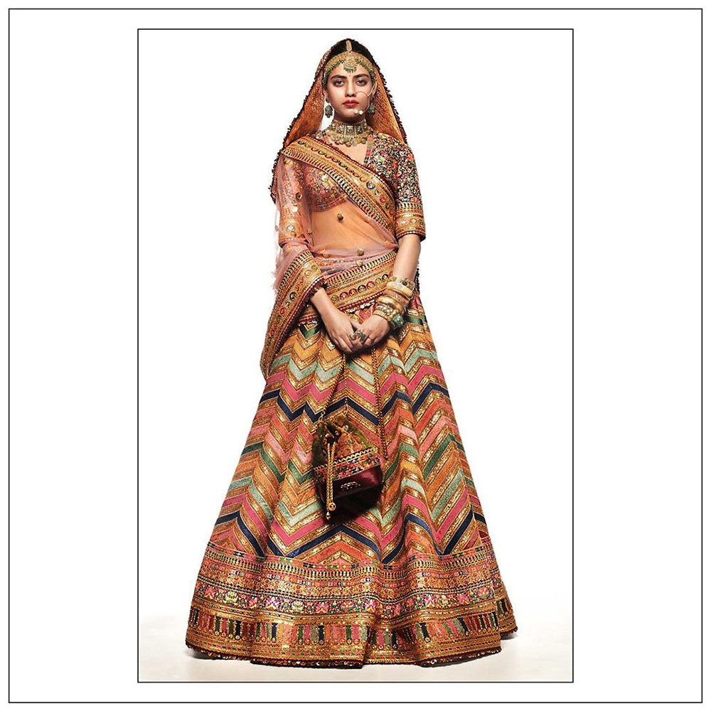 Multi Lehenga Choli In Golden Gotta Satin With Heavy Digital Print