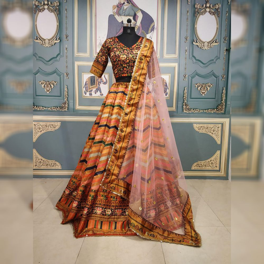 Multi Lehenga Choli In Golden Gotta Satin With Heavy Digital Print