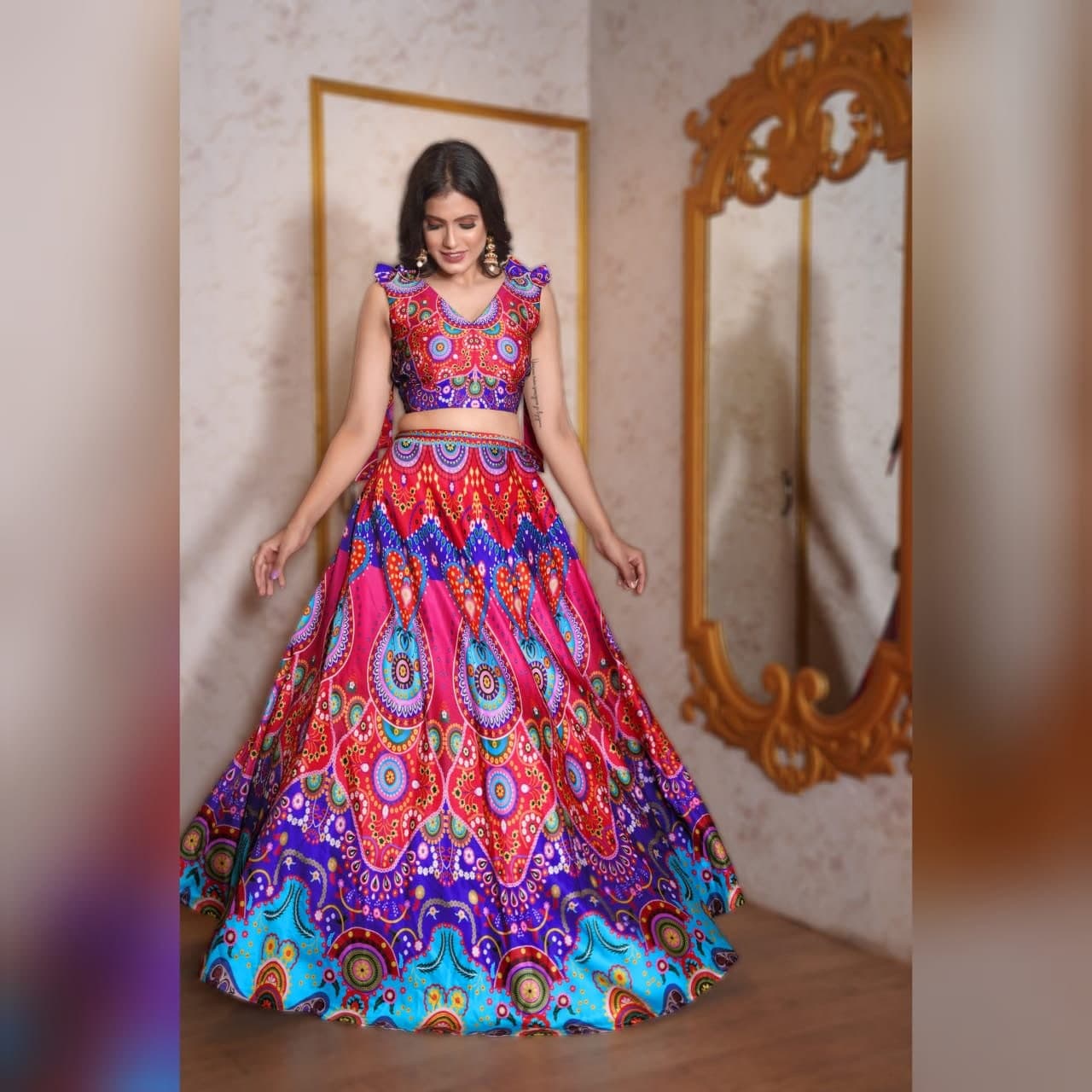 Multi Lehenga Choli In Italian Silk With Digital Print