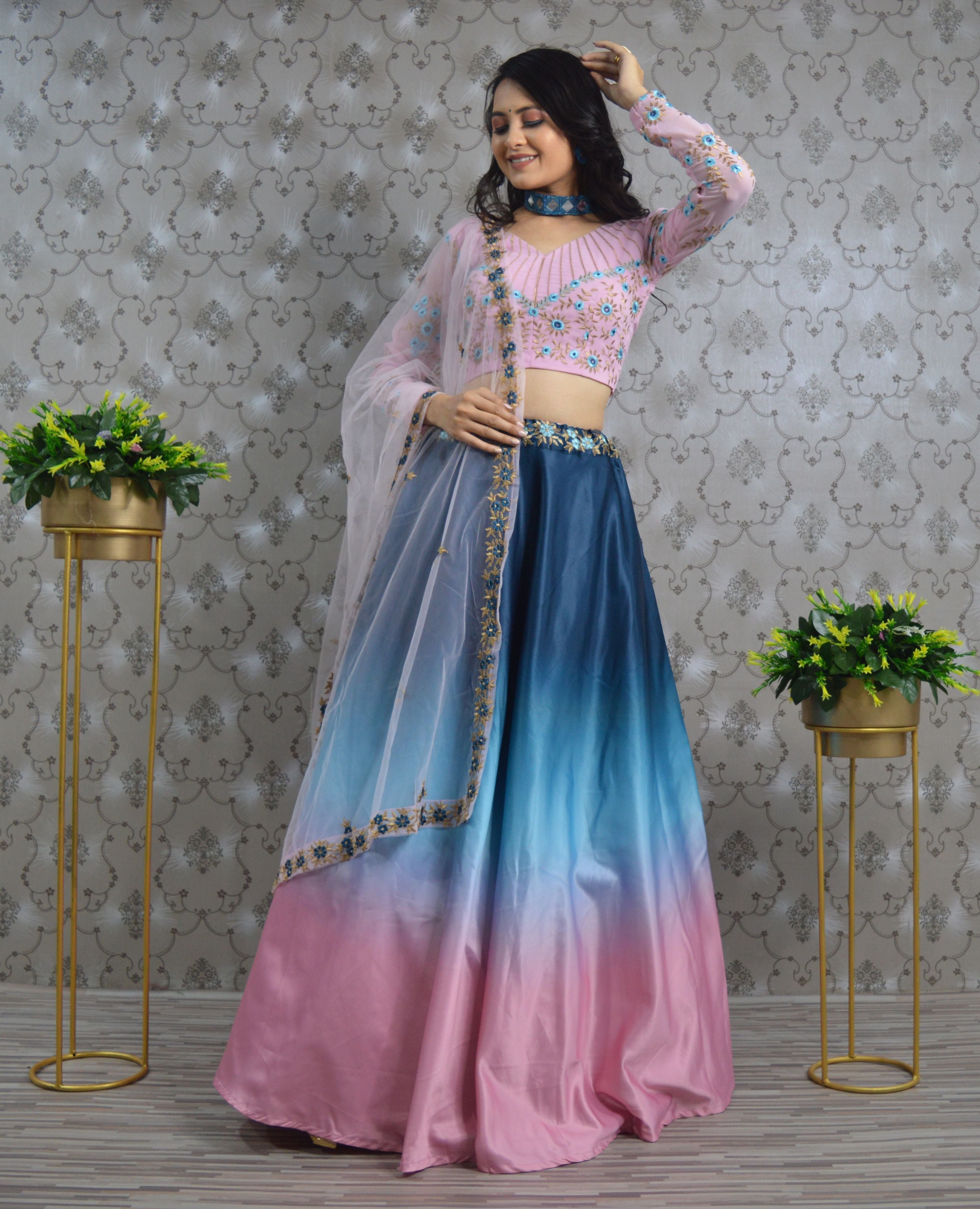 Multi Lehenga Choli In Malai Silk With Digital Print