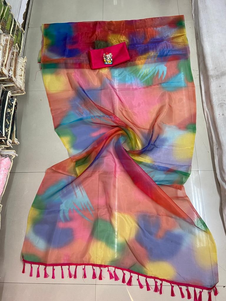 Multi Saree In Organza Silk With Digital Print