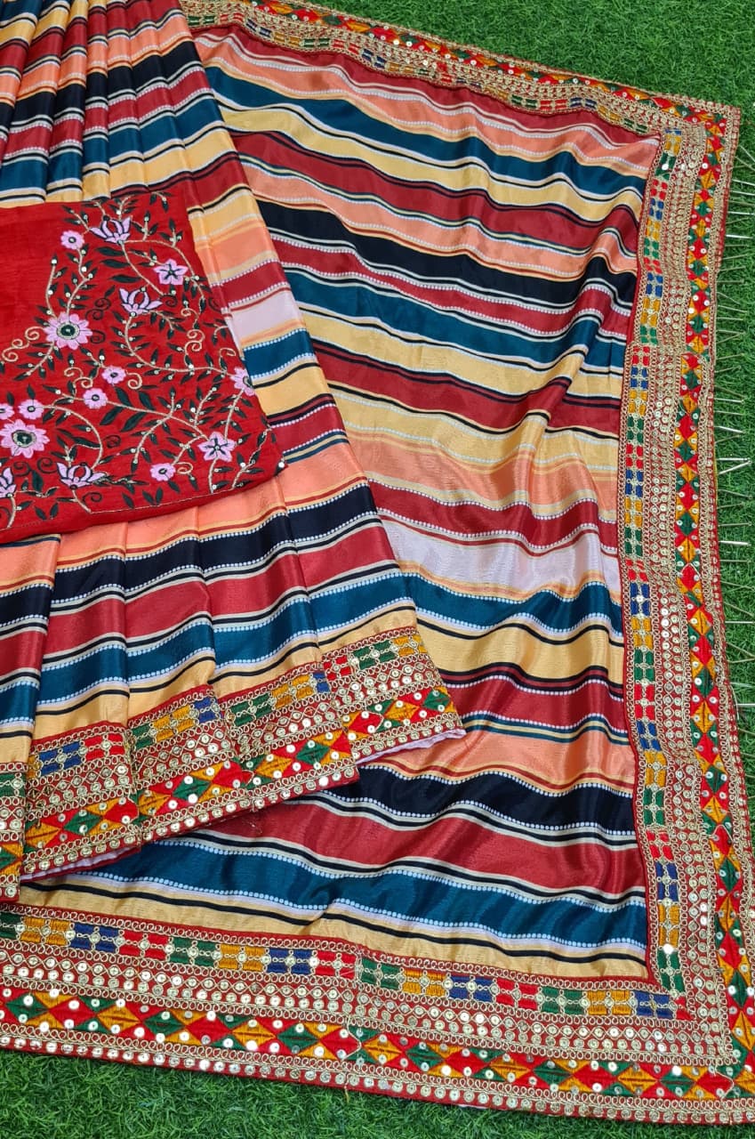 Multi Saree In Chinon Silk With Digital Print