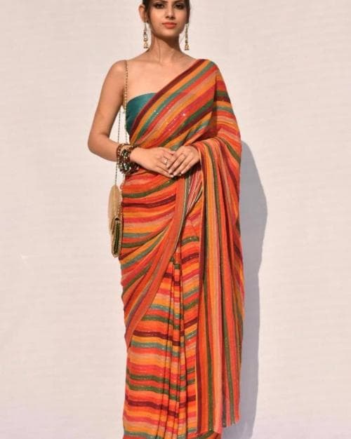 Multi Saree In Chinon Silk With Digital Print