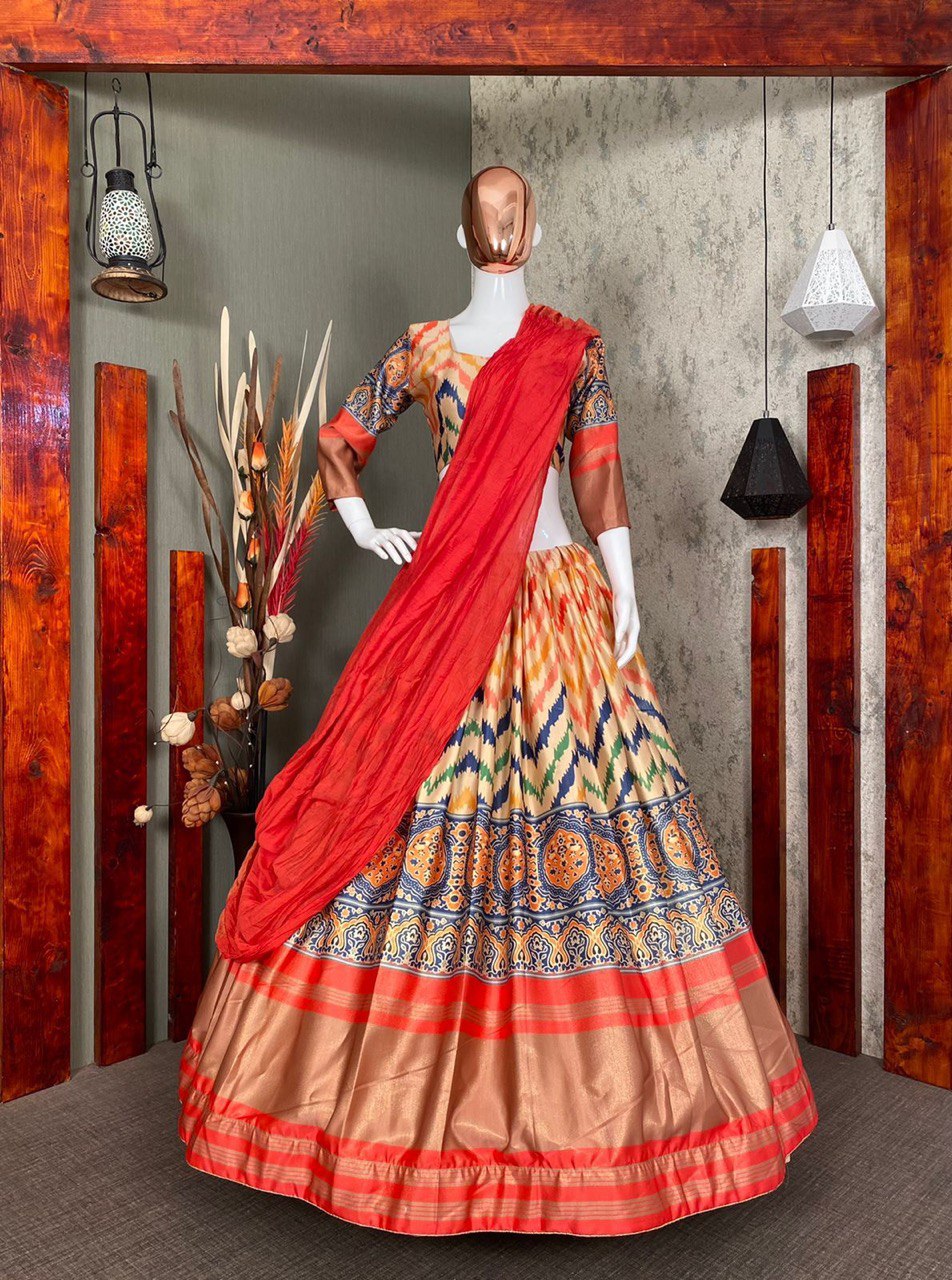 Multi Lehenga Choli In Zari Satin With Digital Print