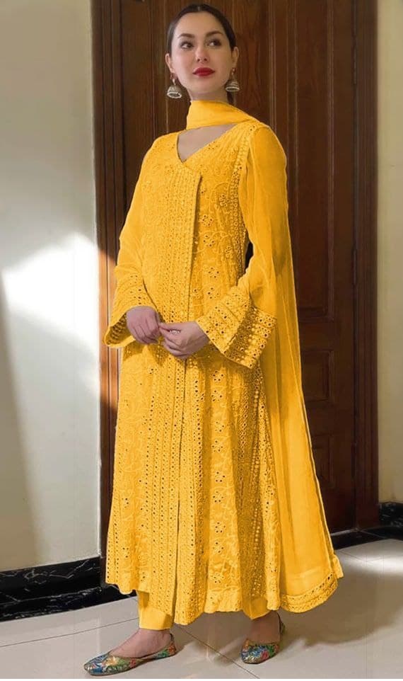 Yellow Salwar Suit In Georgette Silk With Sequence Embroidery Work