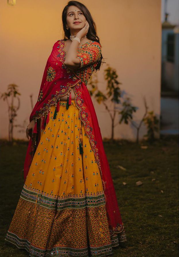 Pink and Yellow Color Combination Party Wear Lehenga Choli :: MY SHOPPY  LADIES WEAR