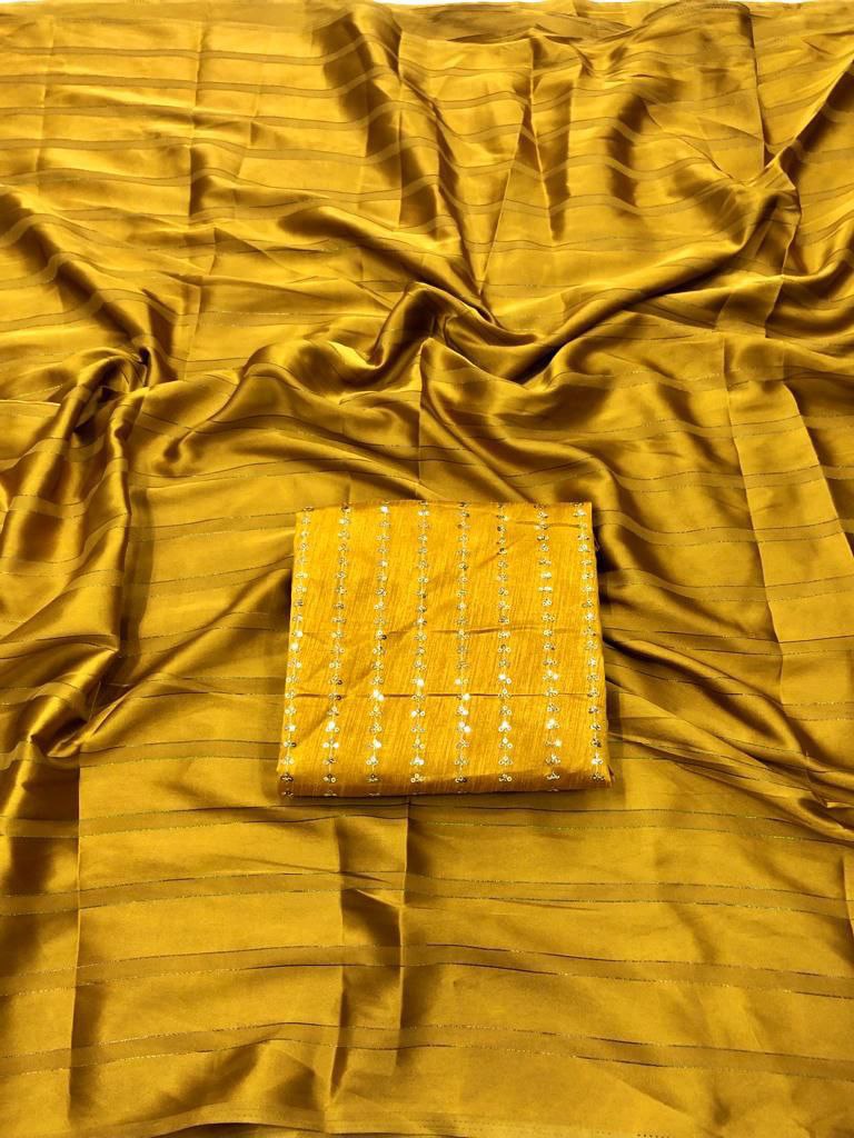 Mustard Yellow Saree In Georgette Satin