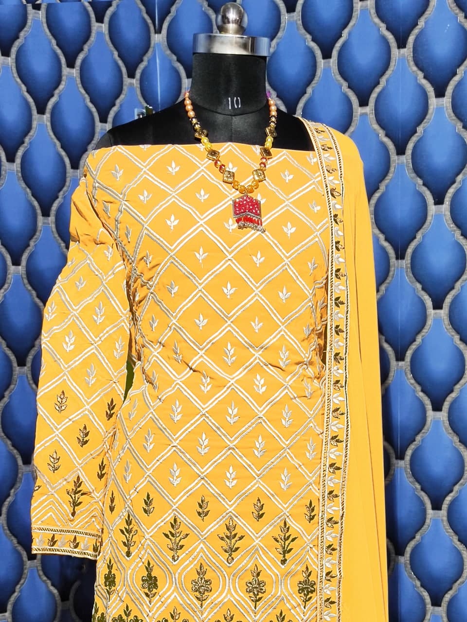 Mustard Yellow Sharara Suit In Georgette Silk With Thread Work