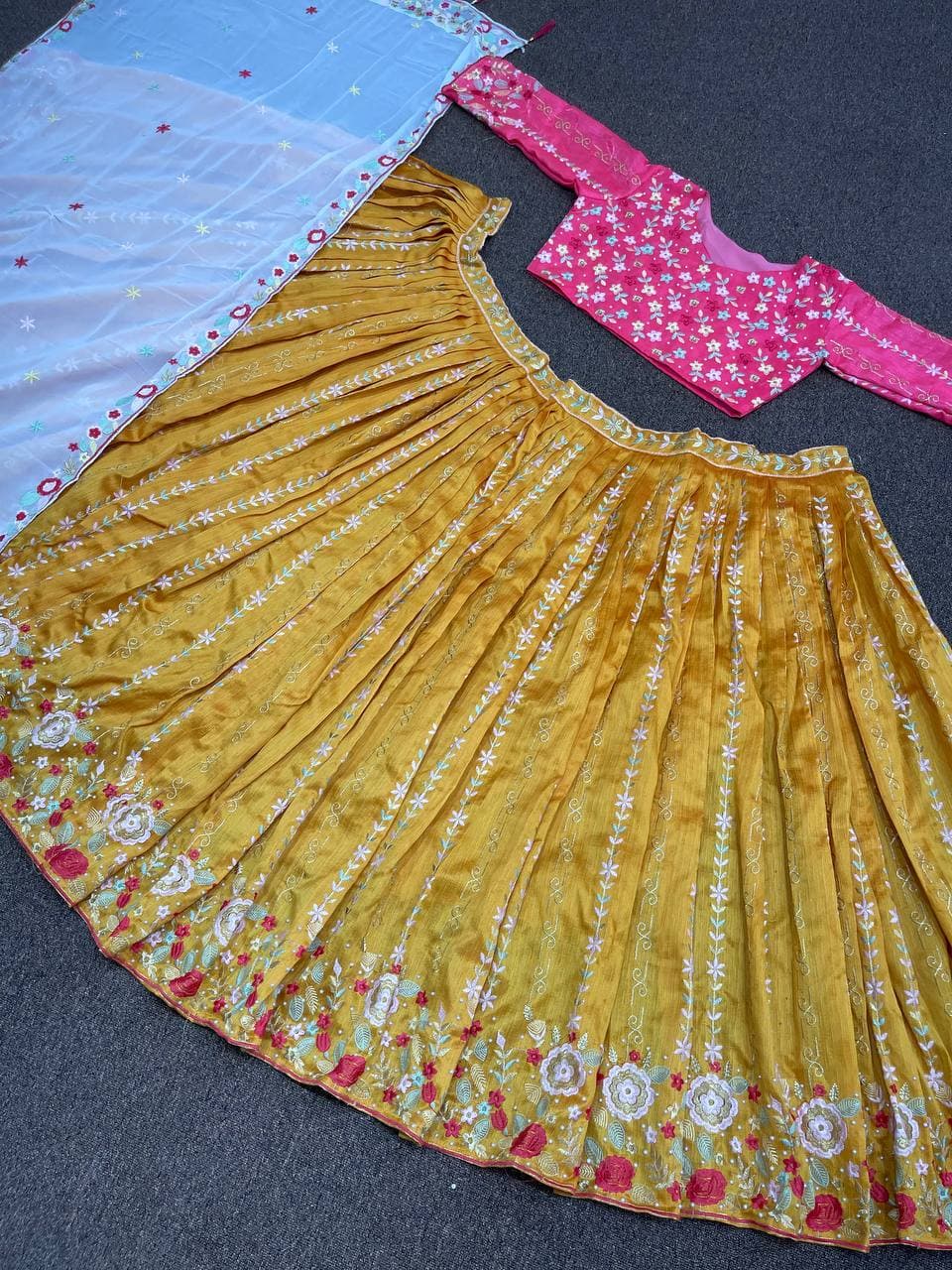 Mustard Yellow Lehenga Choli In Heavy Phantom Silk With Embroidery Work