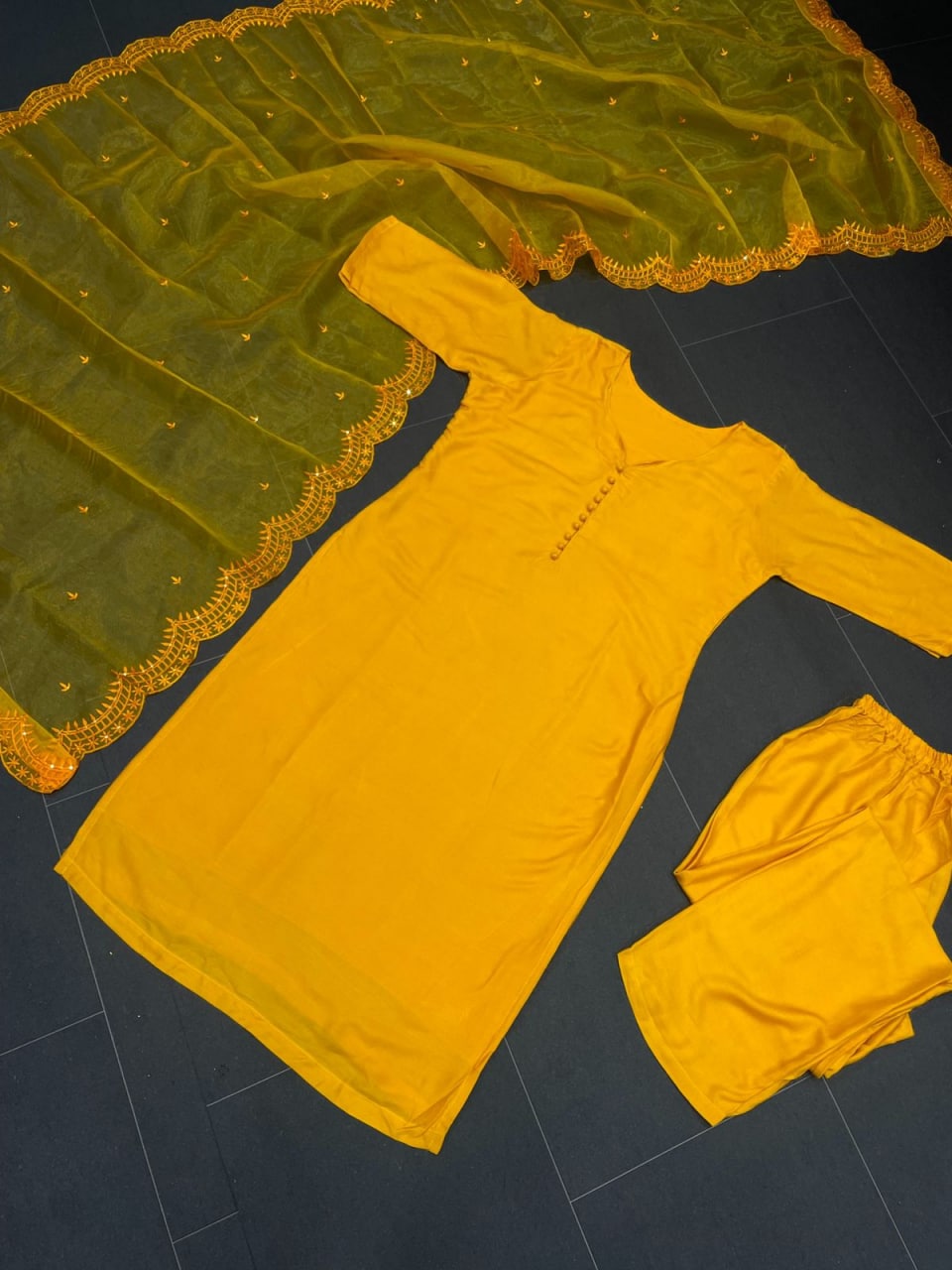 Mustard Yellow Salwar Suit In Maska Cotto