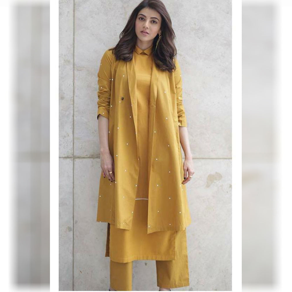 Mustard Yellow Pure Cotton Koti Suit