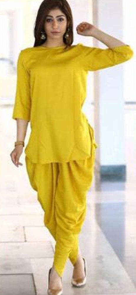Mustard Yellow Ryon Dhoti Suit