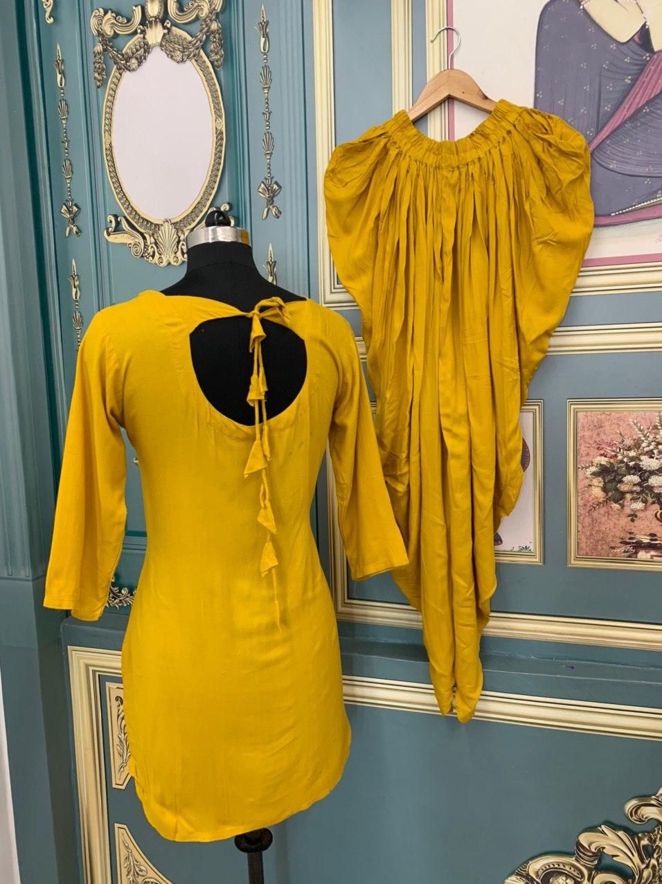 Mustard Yellow Ryon Dhoti Suit