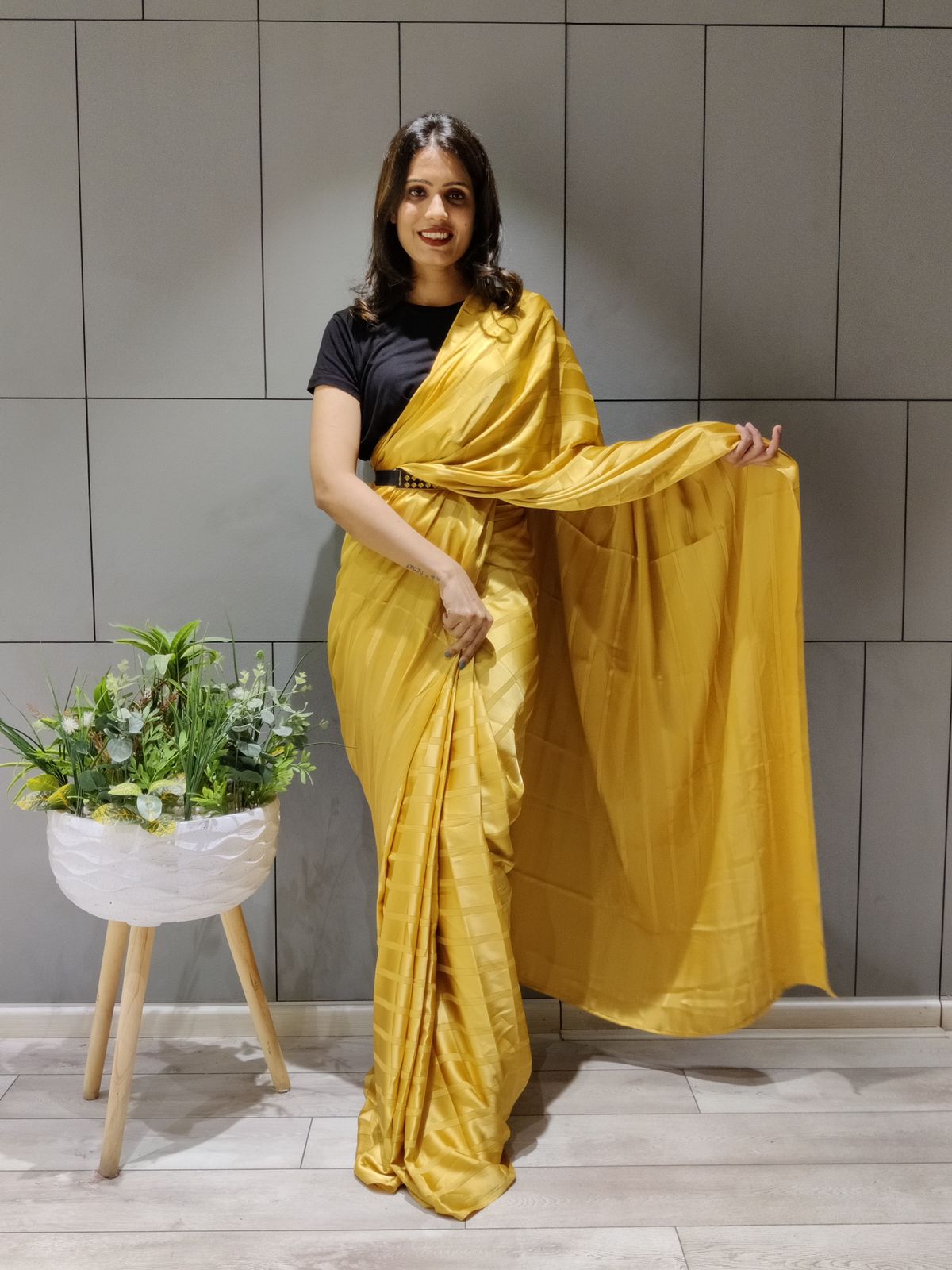 Mustard Yellow Saree In Booming Silk With Peading