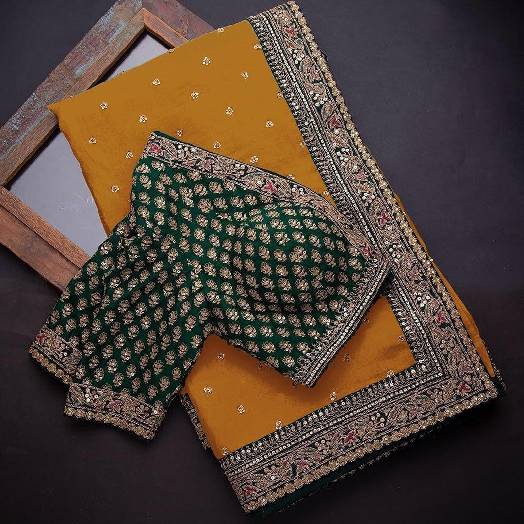 Mustard Yellow Saree In Rangoli Gerogett Silk With Fancy Thread Work