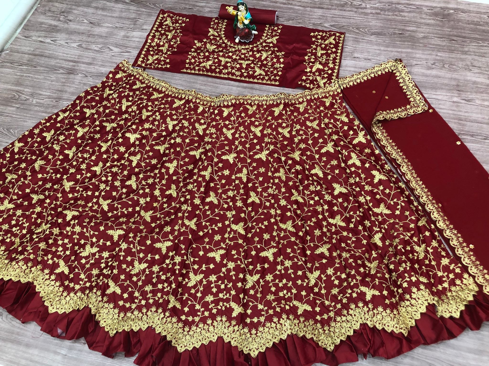 Maroon Lehenga Choli In Malai Satin Silk With Embroidery Work