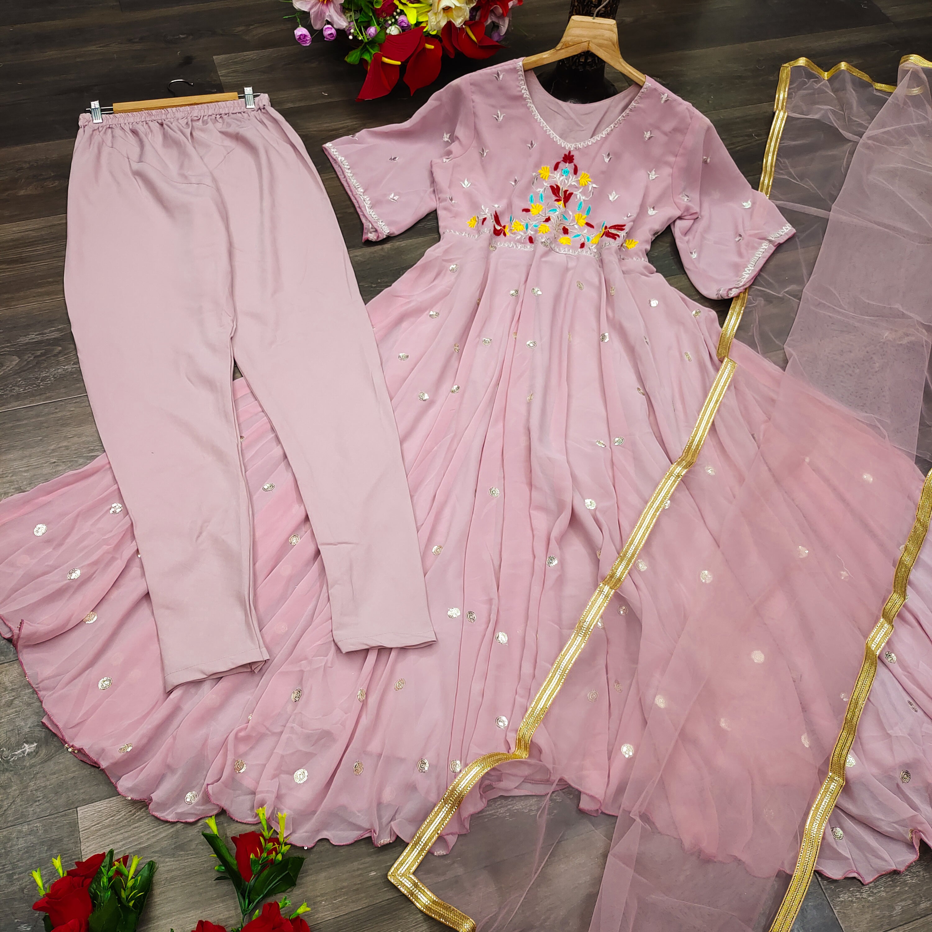 Pastel Salwar Suit In Georgette Silk With Fancy Resham Work