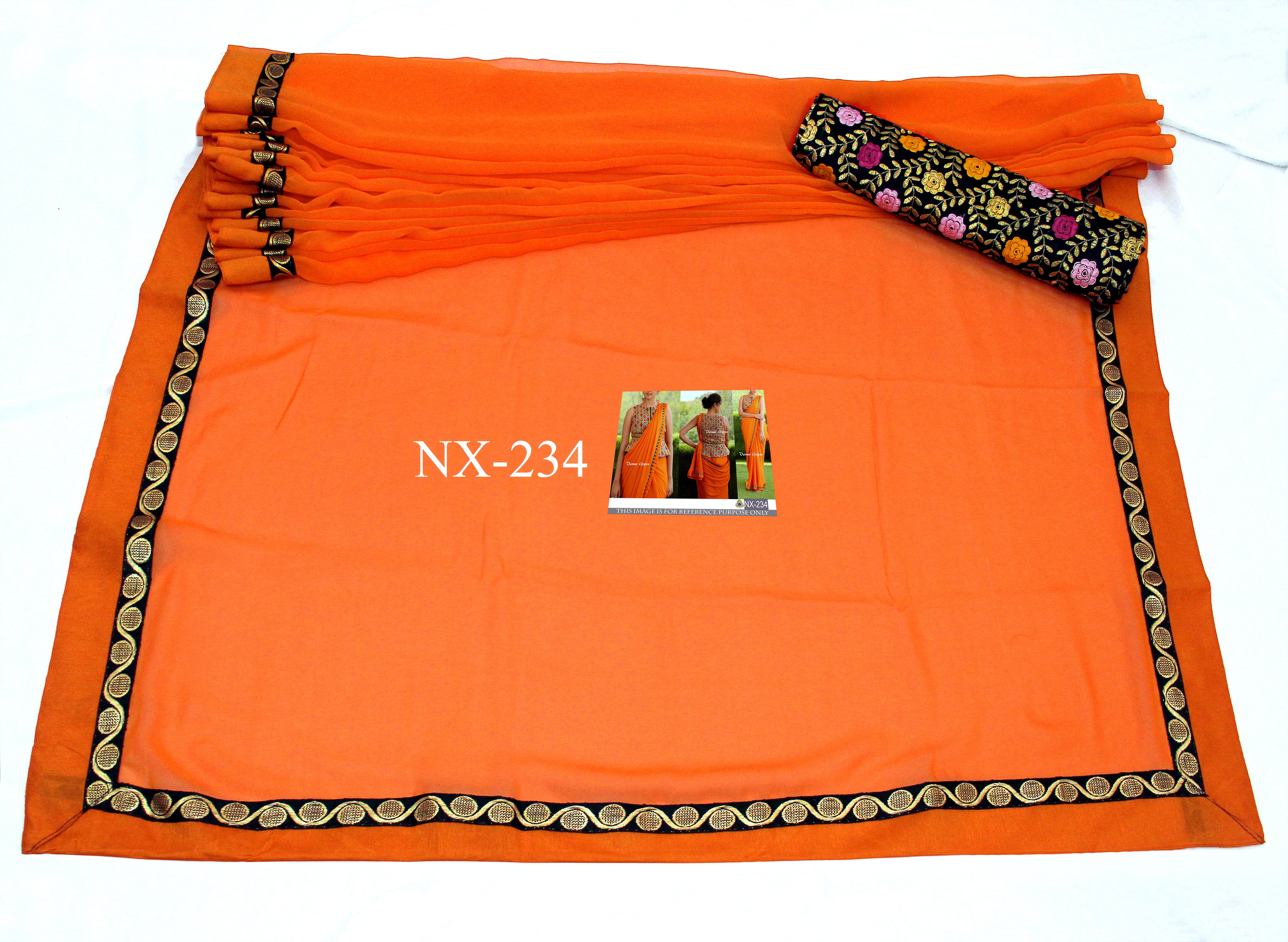 Orange Saree In Georgette Bember With Fancy Thread Work