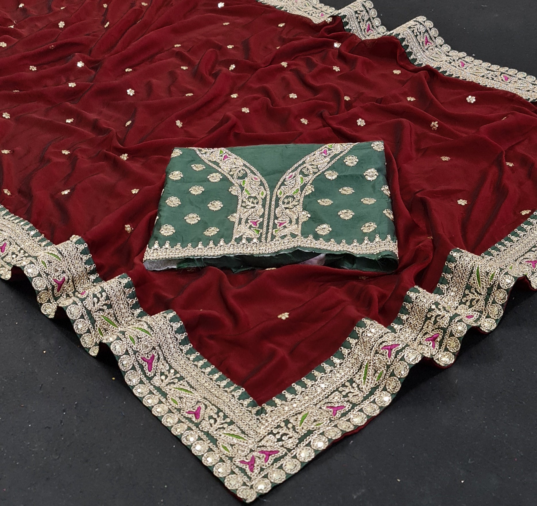 Maroon Saree In Rangoli Gerogett Silk With Fancy Thread Work