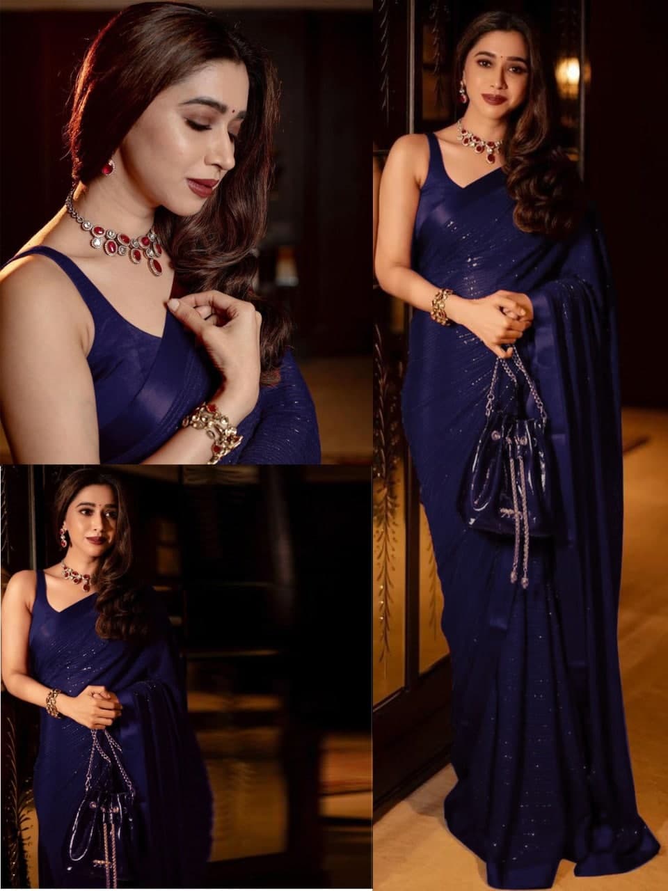 Navy Blue Saree In Heavy Georgette With Sequence Work