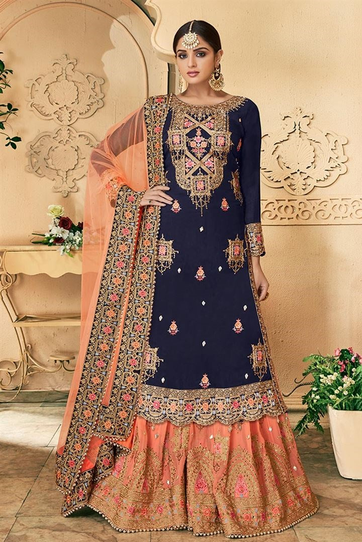 Navy Blue Salwar Suit In 60 GM Georgette With Fancy Thread Work