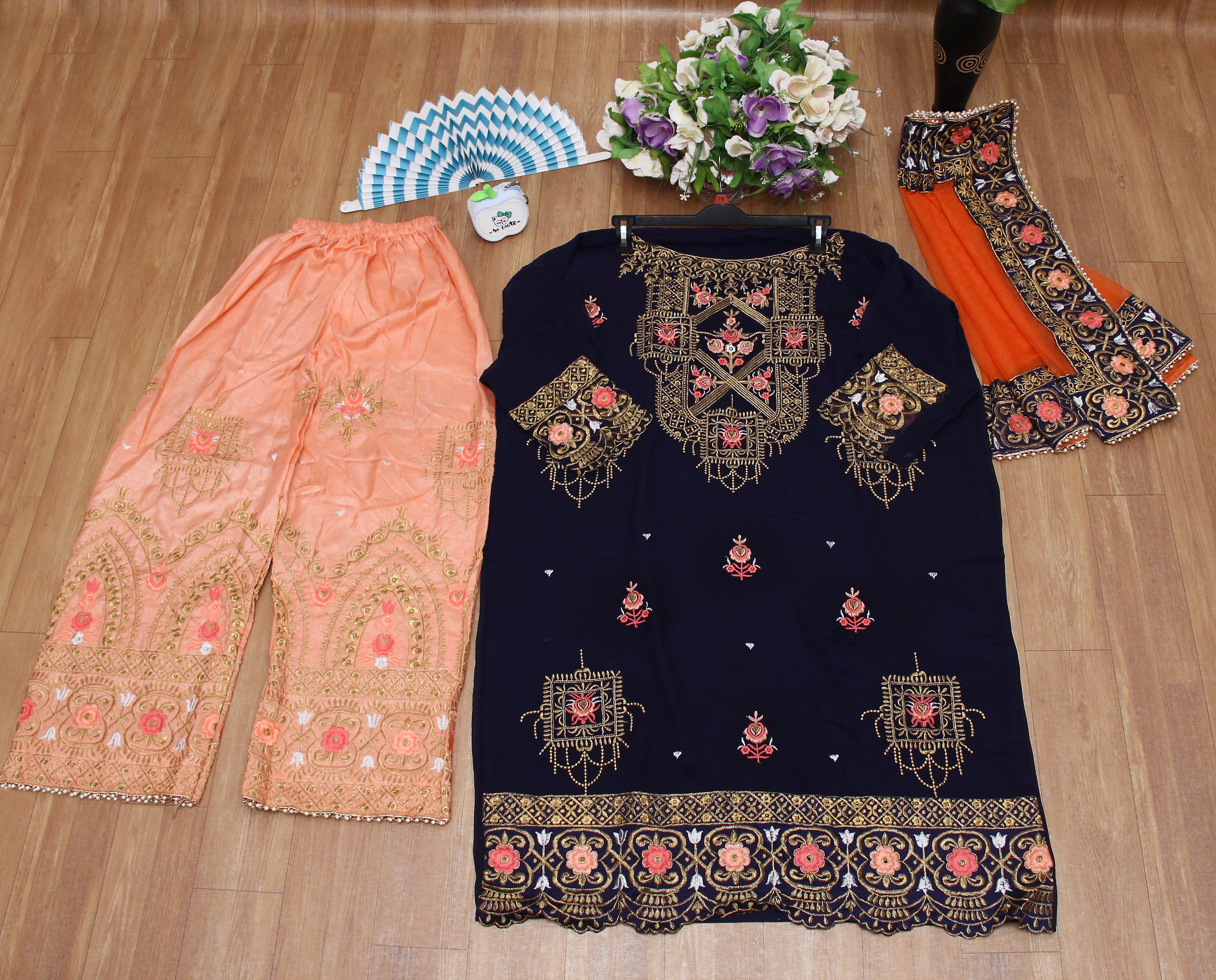 Navy Blue Salwar Suit In 60 GM Georgette With Fancy Thread Work