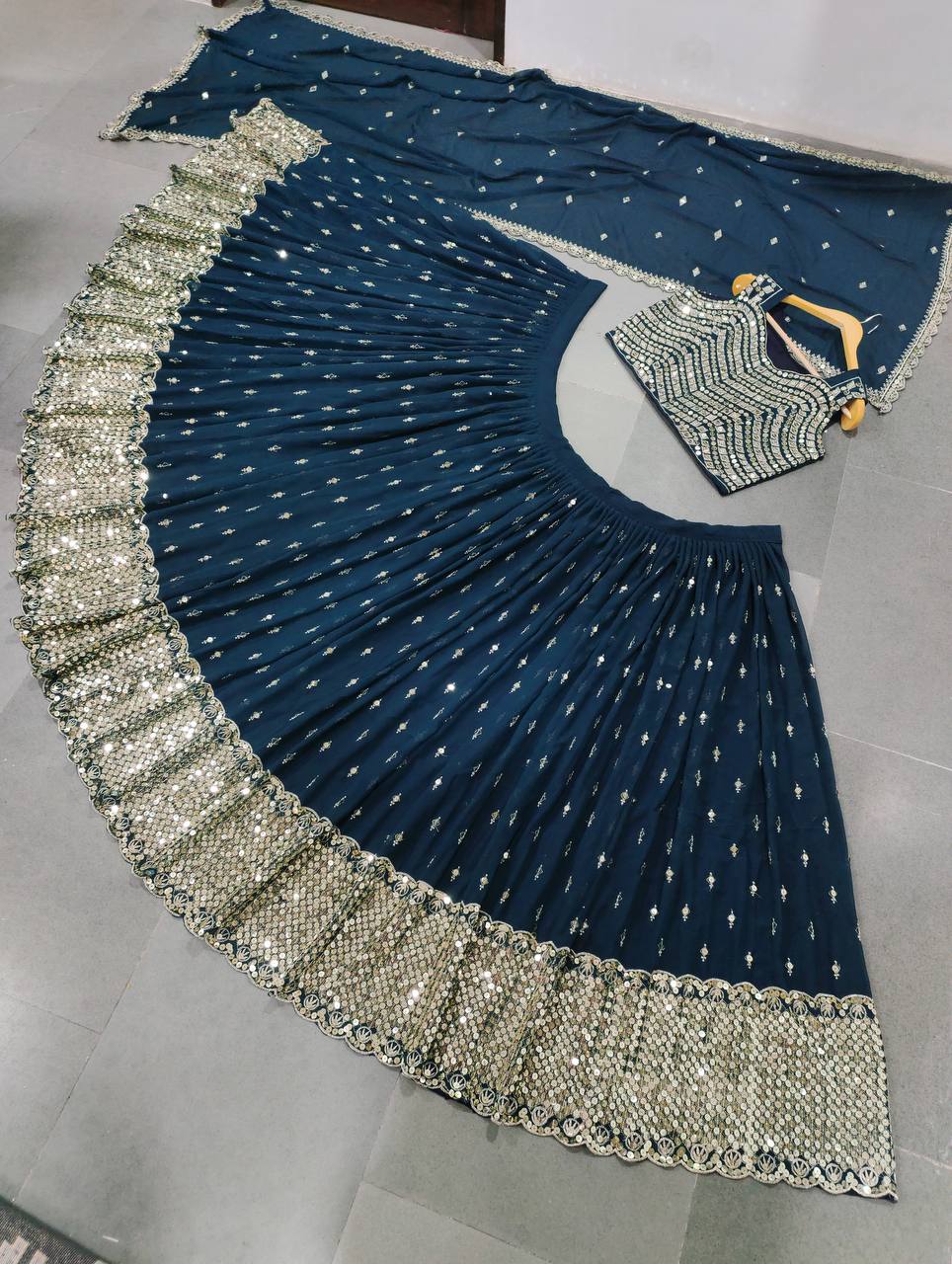 Navy Blue Lehenga Choli In Faux Georgette With Embroidery Work