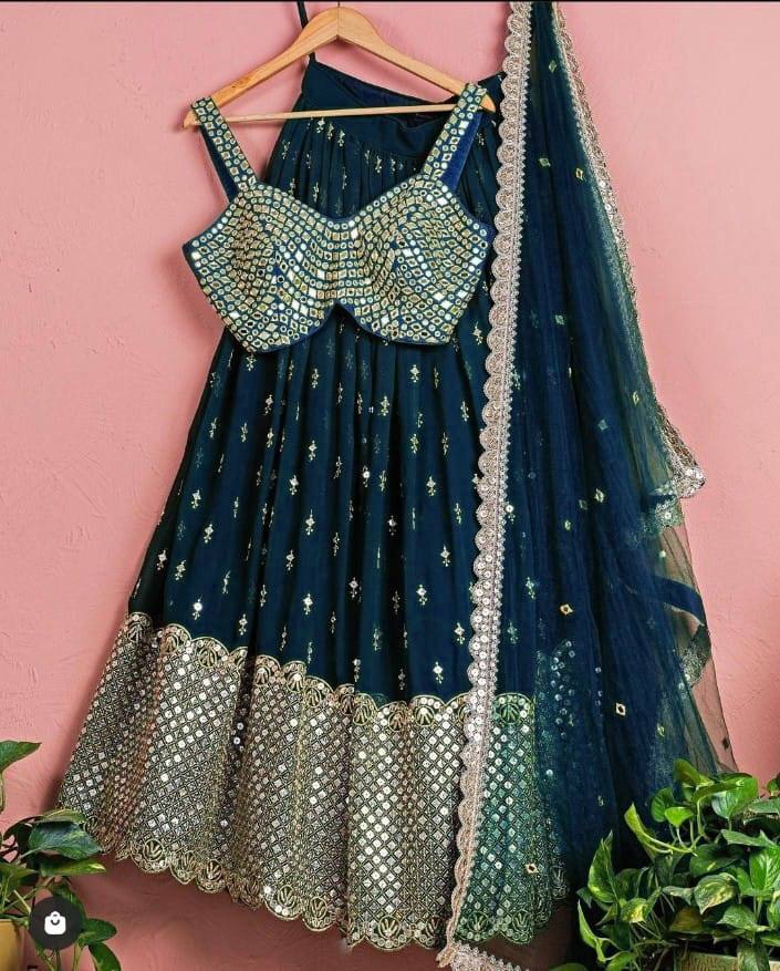 Navy Blue Lehenga Choli In Faux Georgette With Embroidery Work