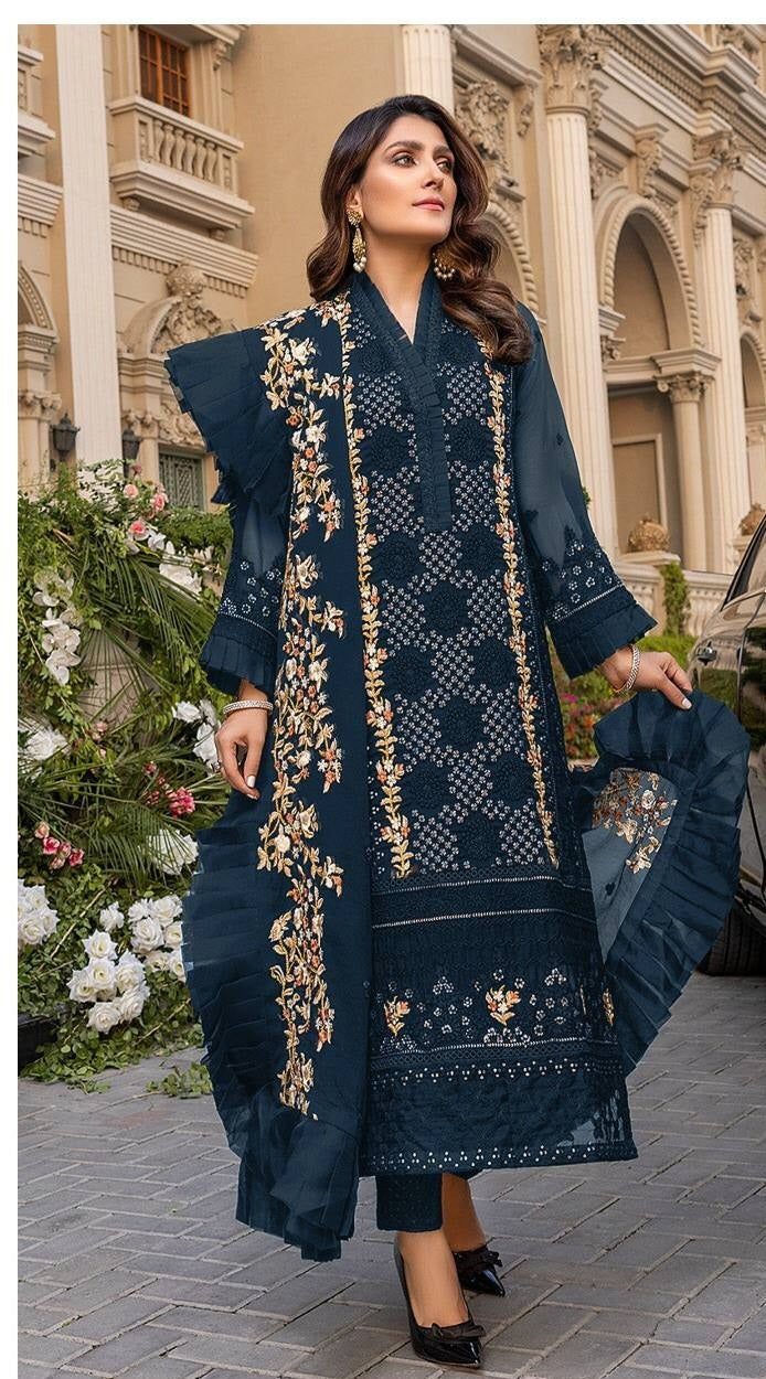 Navy Blue Salwar Suit Faux Georgette With Embroidery Work