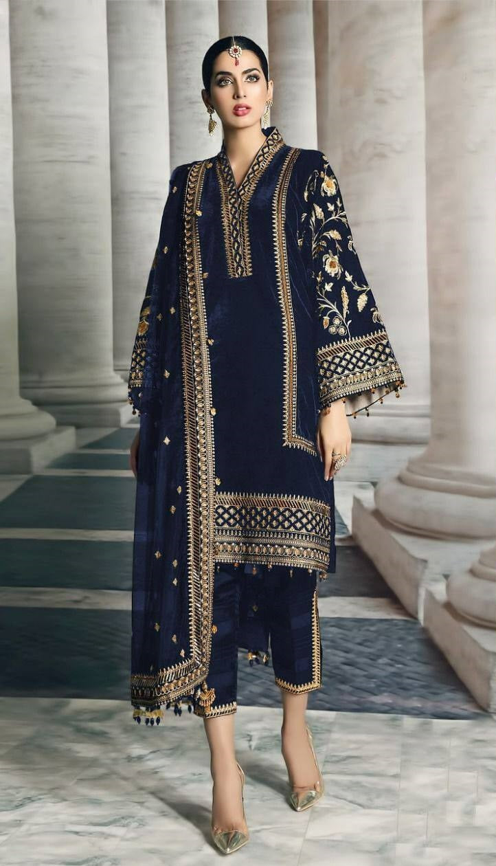 Navy Blue Salwar Suit In Faux Georgette With Embroidery Work