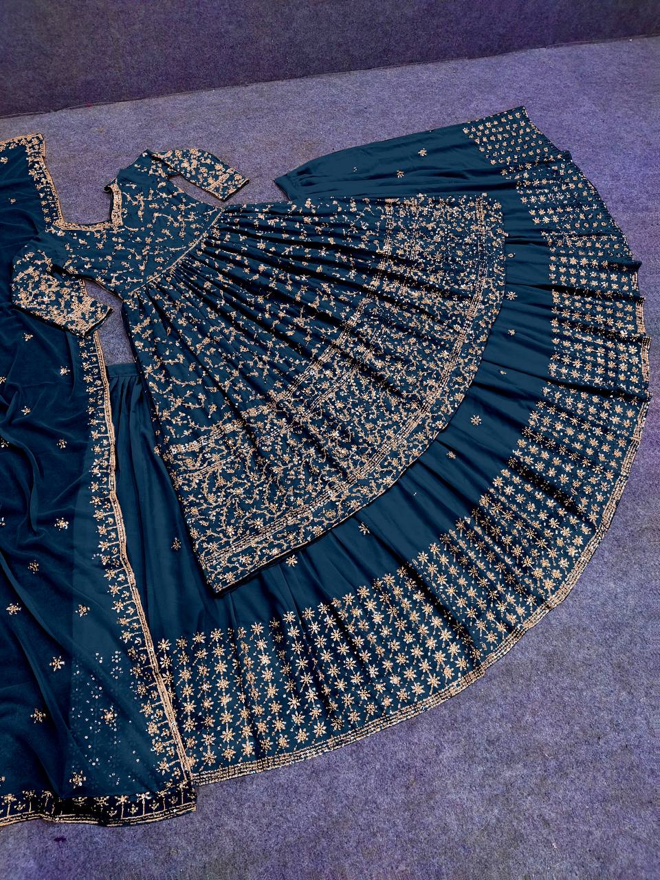 Navy Blue Lehenga Choli In Fox Georgette With Embroidery Work