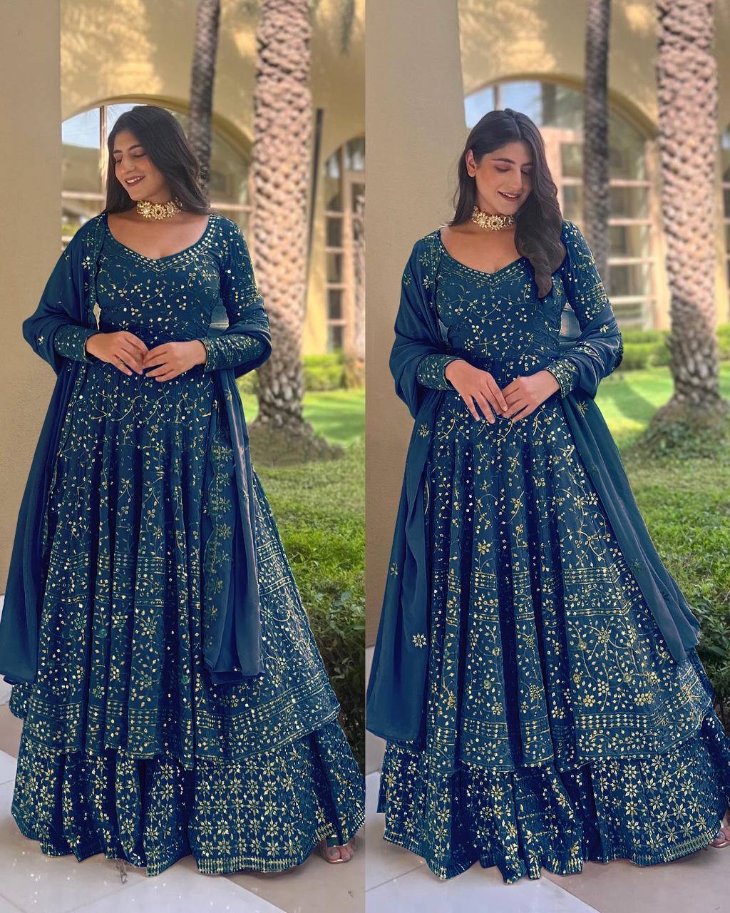 Navy Blue Lehenga Choli In Fox Georgette With Embroidery Work