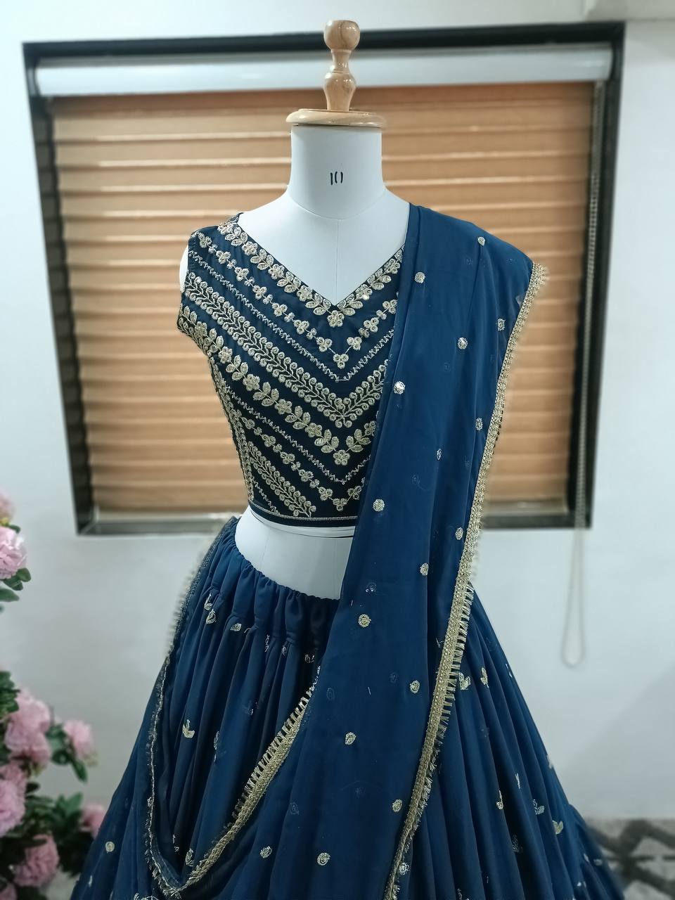 Navy Blue Lehenga Choli In Fox Georgette With Embroidery Work