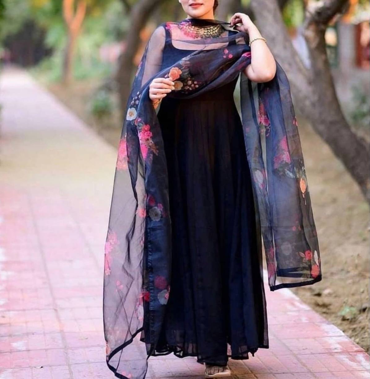 Plum Purple Plain Anarkali Gown With Dupatta