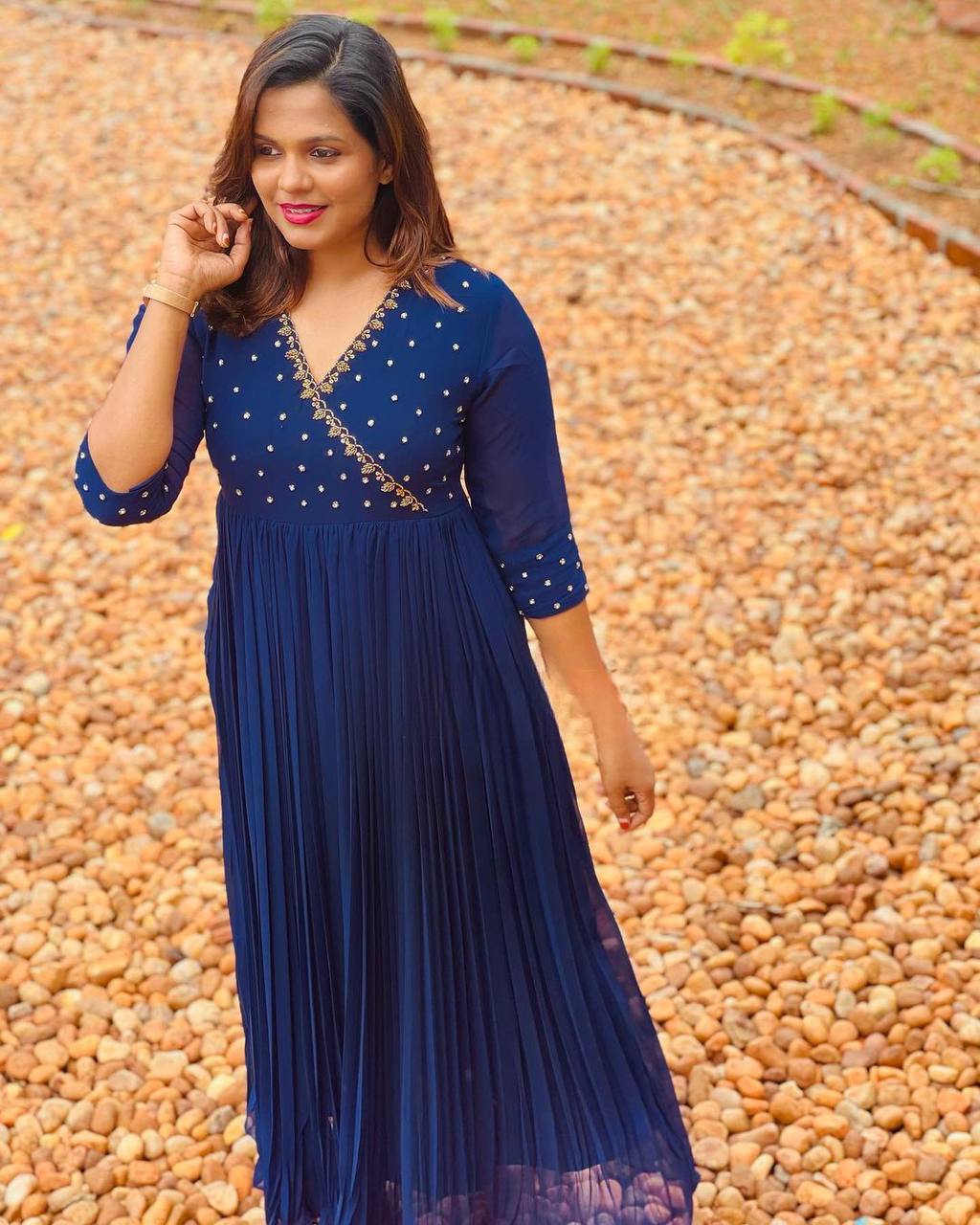 Blue Gown In Fox Georgette With Sequence Work