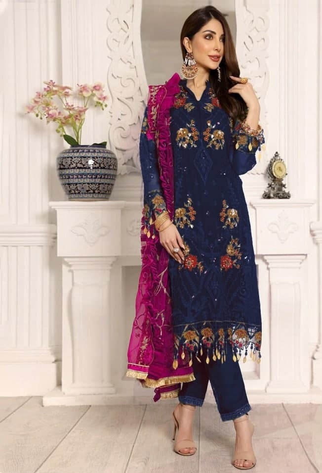 Navy Blue Salwar Suit In Georgette With Embroidery Work