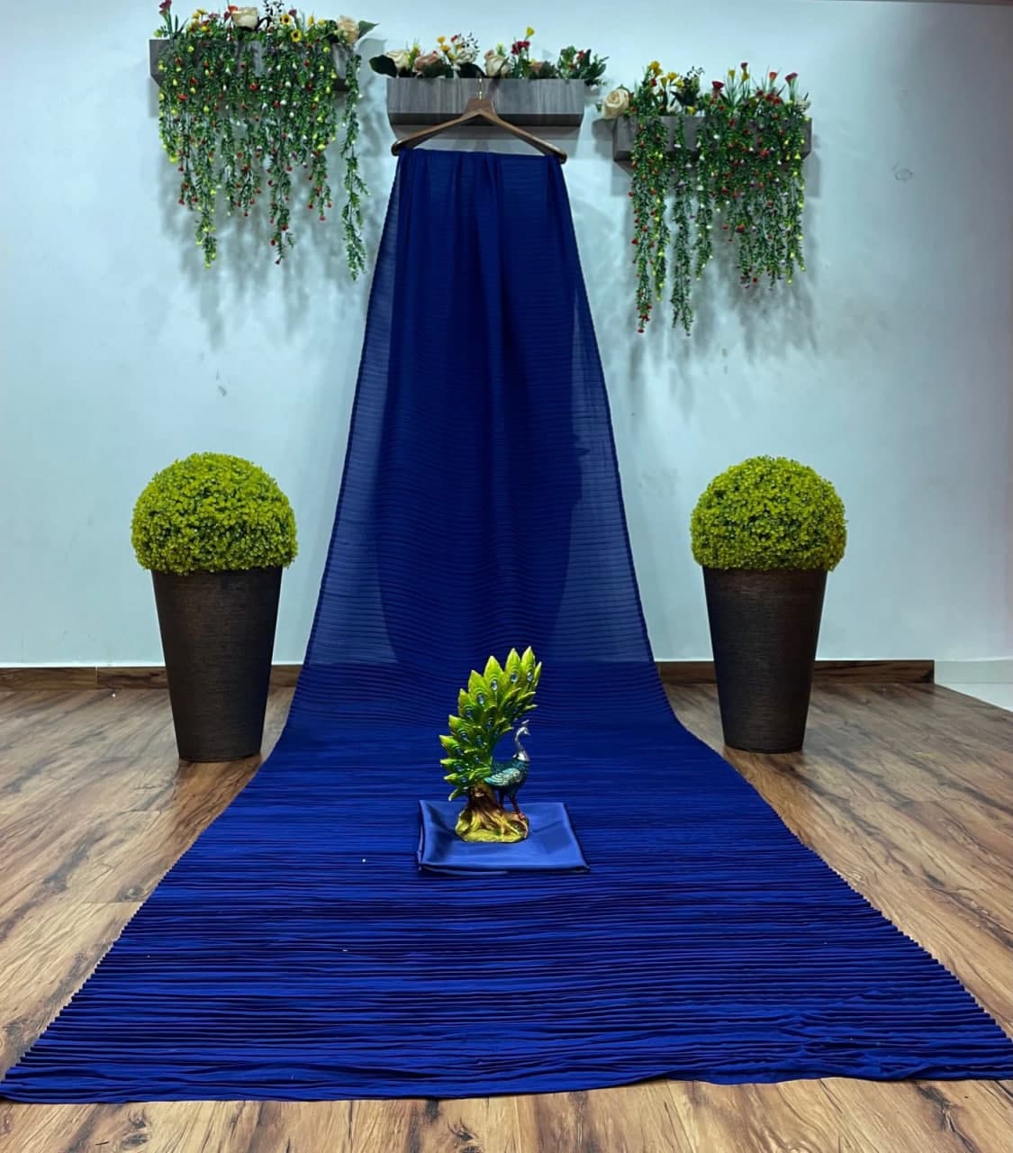 Navy Blue Saree In Georgette With Pleated