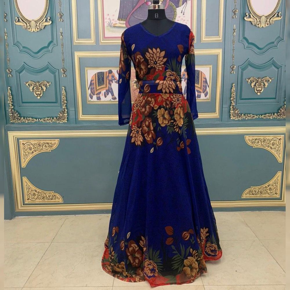 Navy Blue Georgette Silk Digital Printed Gown