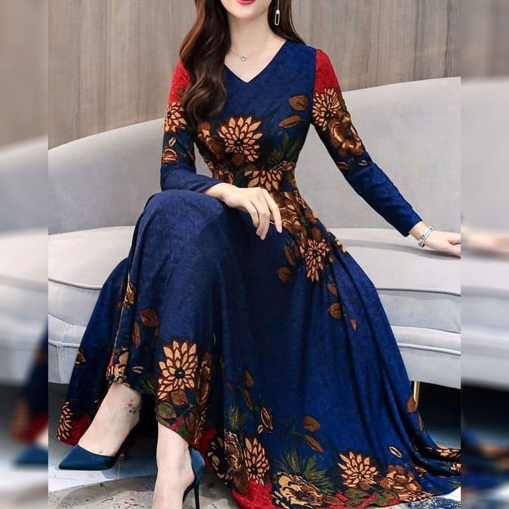 Navy Blue Georgette Silk Digital Printed Gown