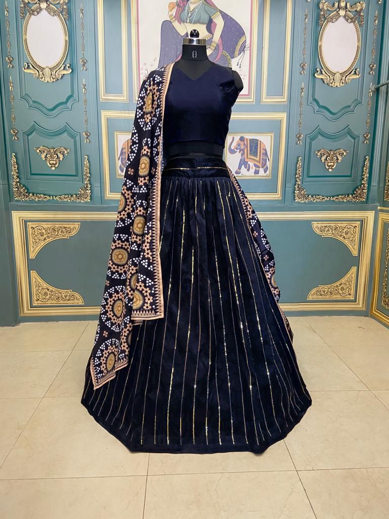 Navy Blue Lehenga Choli In Phantom Silk With Sequence Work