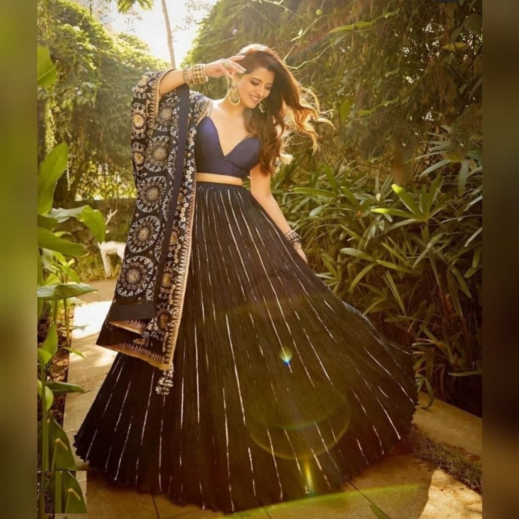 Navy Blue Lehenga Choli In Phantom Silk With Sequence Work