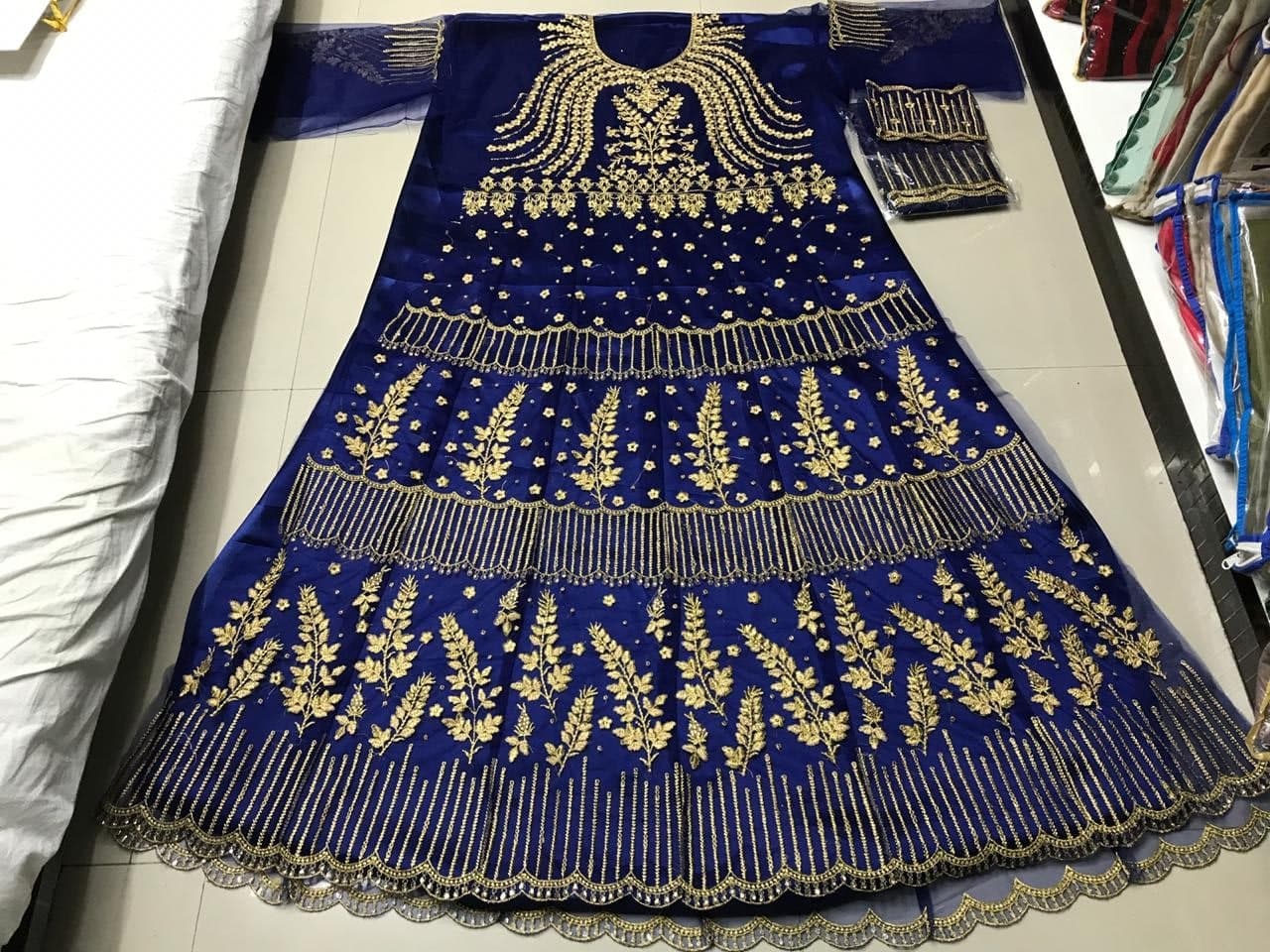 Navy Blue Salwar Suit In Butterfly Mono Net With Embroidery Work