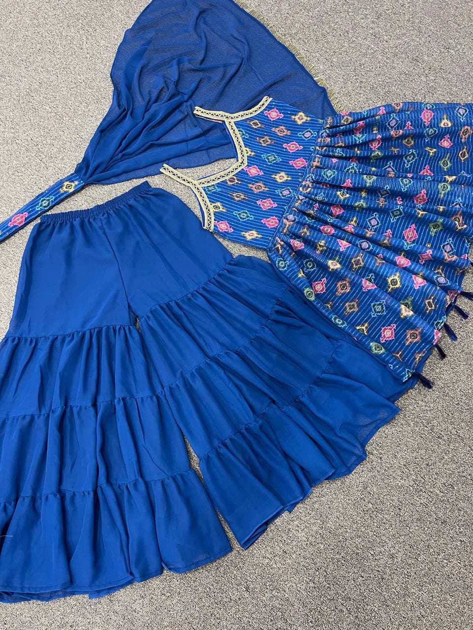 Navy Blue Salwar Suit In Georgette Silk With Digital Print
