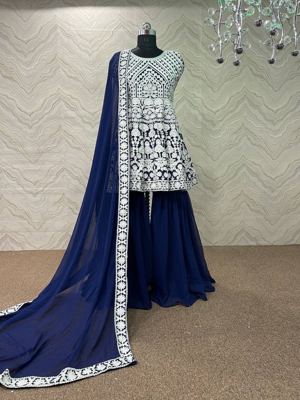 Navy Blue Salwar Suit In Heavy Fox Georgette With Fancy Embroidery Work