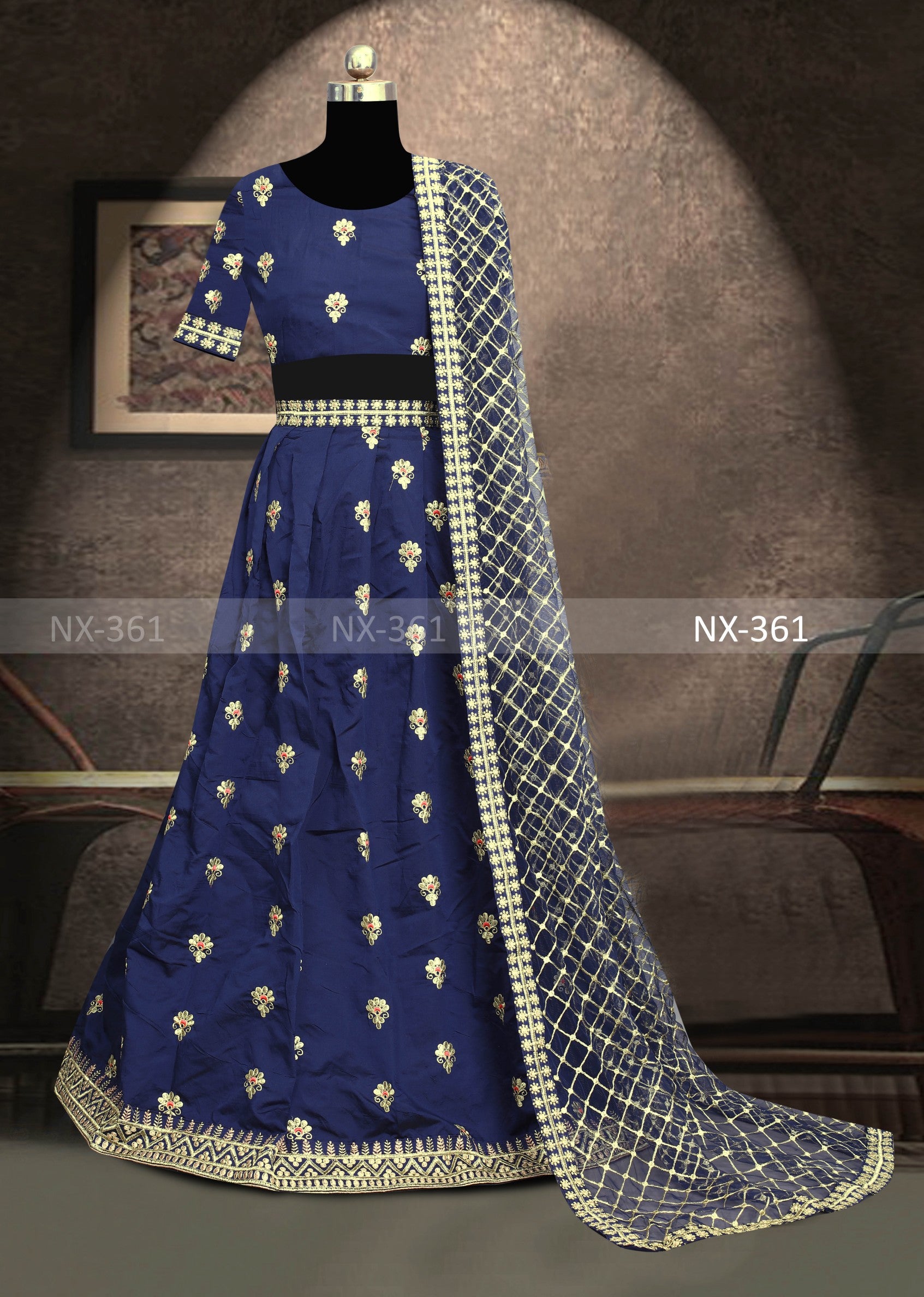 Navy Blue Lehenga Choli Soft Taffeta Silk With Fancy Thread Work