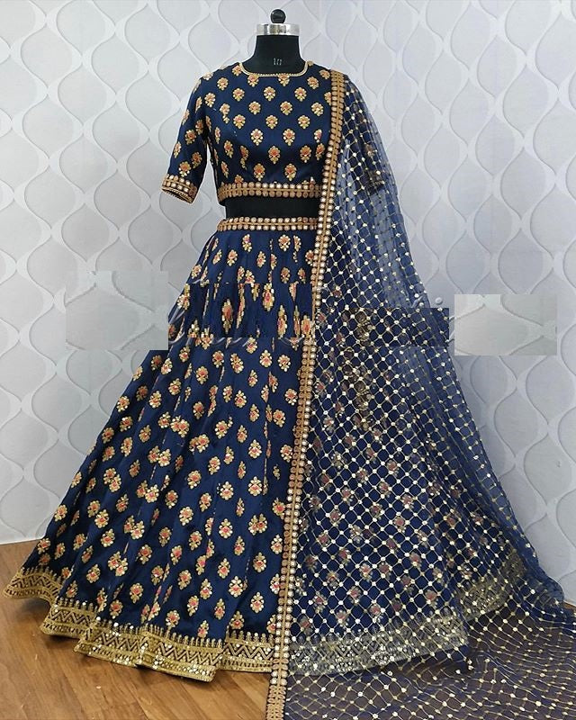 Navy Blue Lehenga Choli Soft Taffeta Silk With Fancy Thread Work