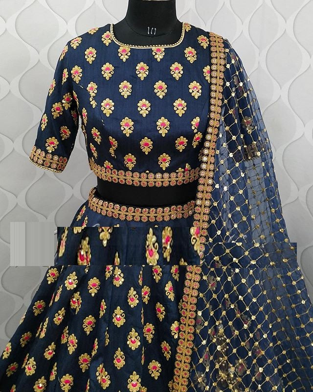 Navy Blue Lehenga Choli Soft Taffeta Silk With Fancy Thread Work