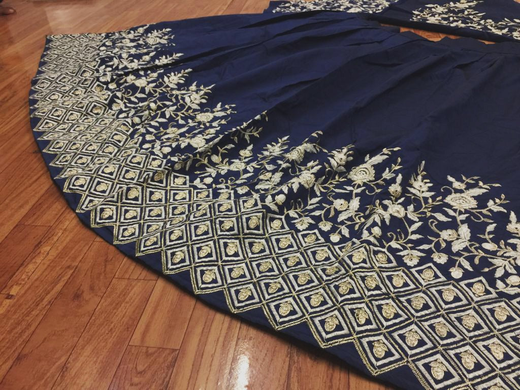 Navy Blue Lehenga Choli In Taffeta Silk With Embroidery Work