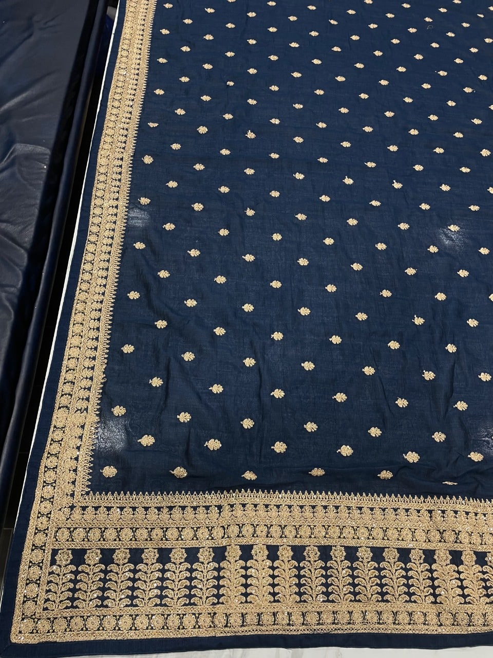 Navy Blue Saree In Vichitra Silk With Dori Zari Work