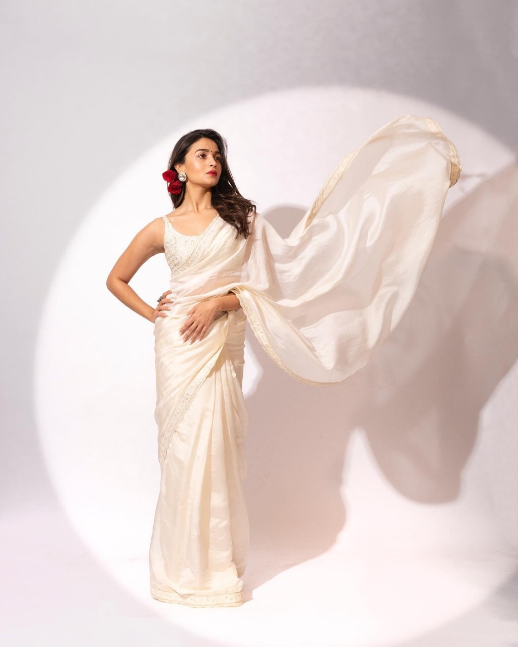 Off White Saree In Crape With Embroidery Work